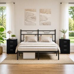 Black Bedside Cabinets - Set of 2 Nightstand Drawers