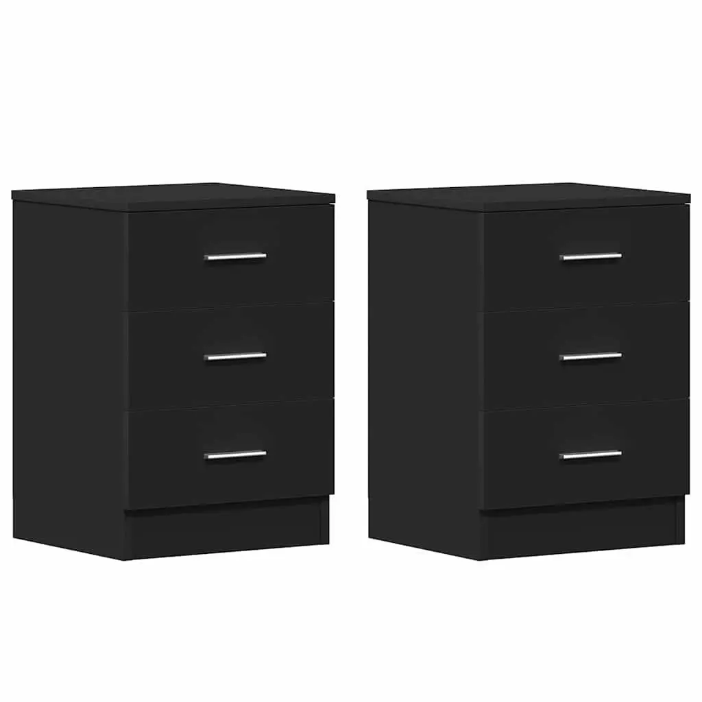 Bedside Cabinets Black Nightstand 2 Piece Storage Drawers Engineered Wood