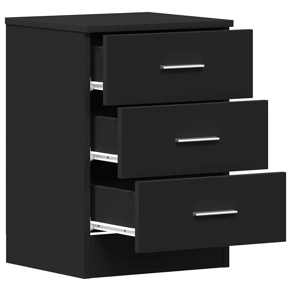 Bedside Cabinets Black Nightstand 2 Piece Storage Drawers Engineered Wood