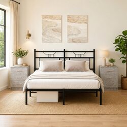 Grey Engineered Wood Nightstand with Storage Drawers