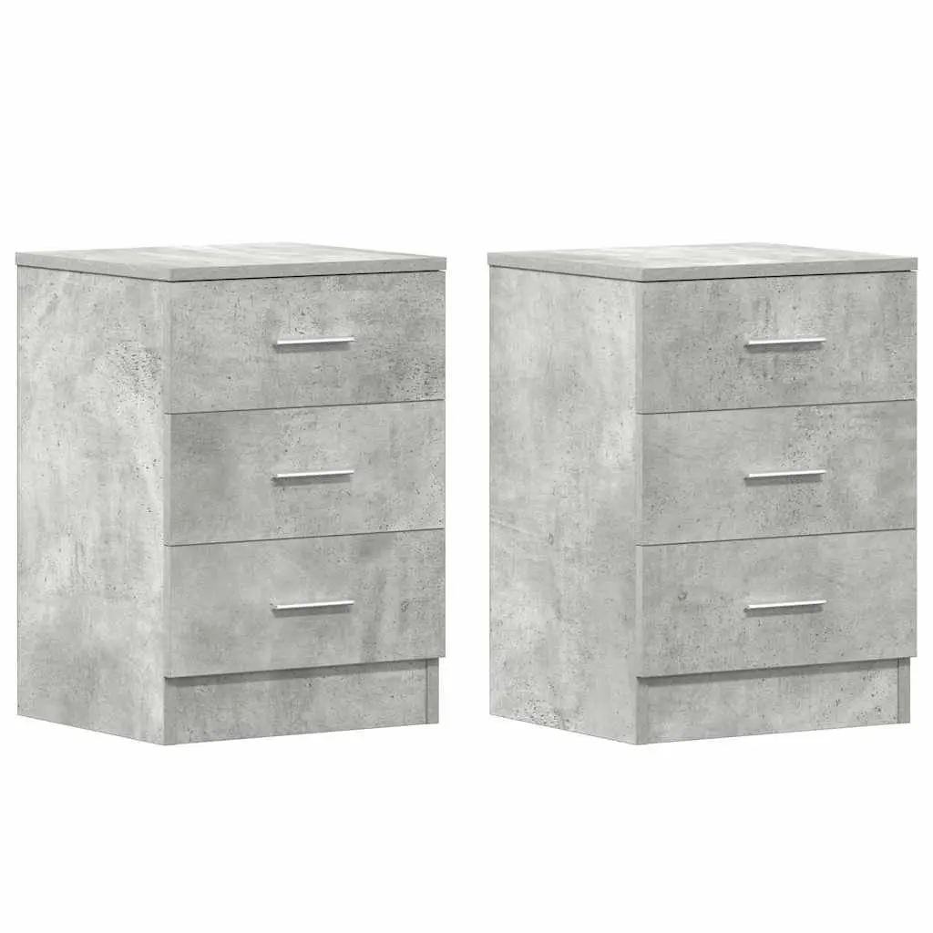 Grey Engineered Wood Nightstand with Storage Drawers