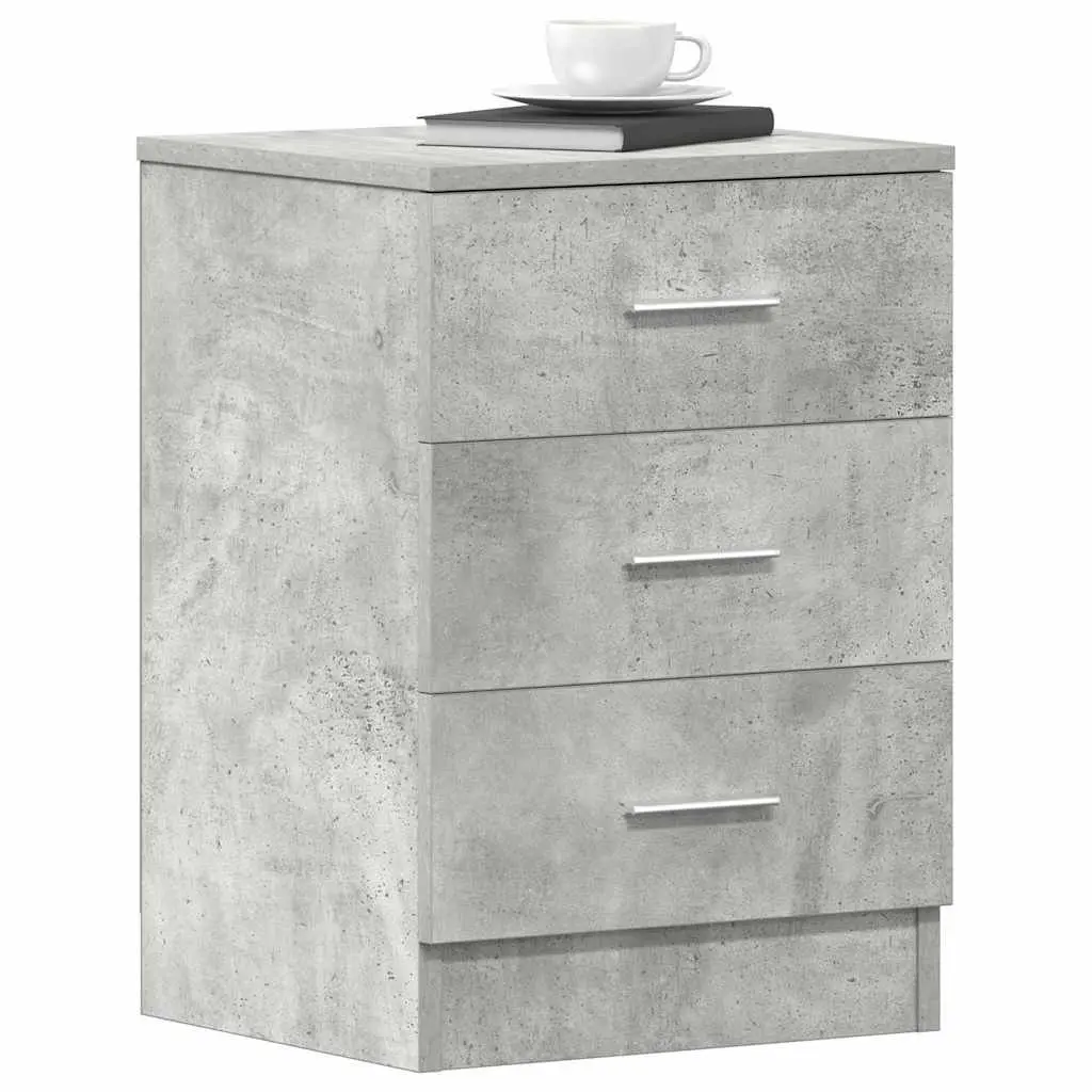 Grey Engineered Wood Nightstand with Storage Drawers