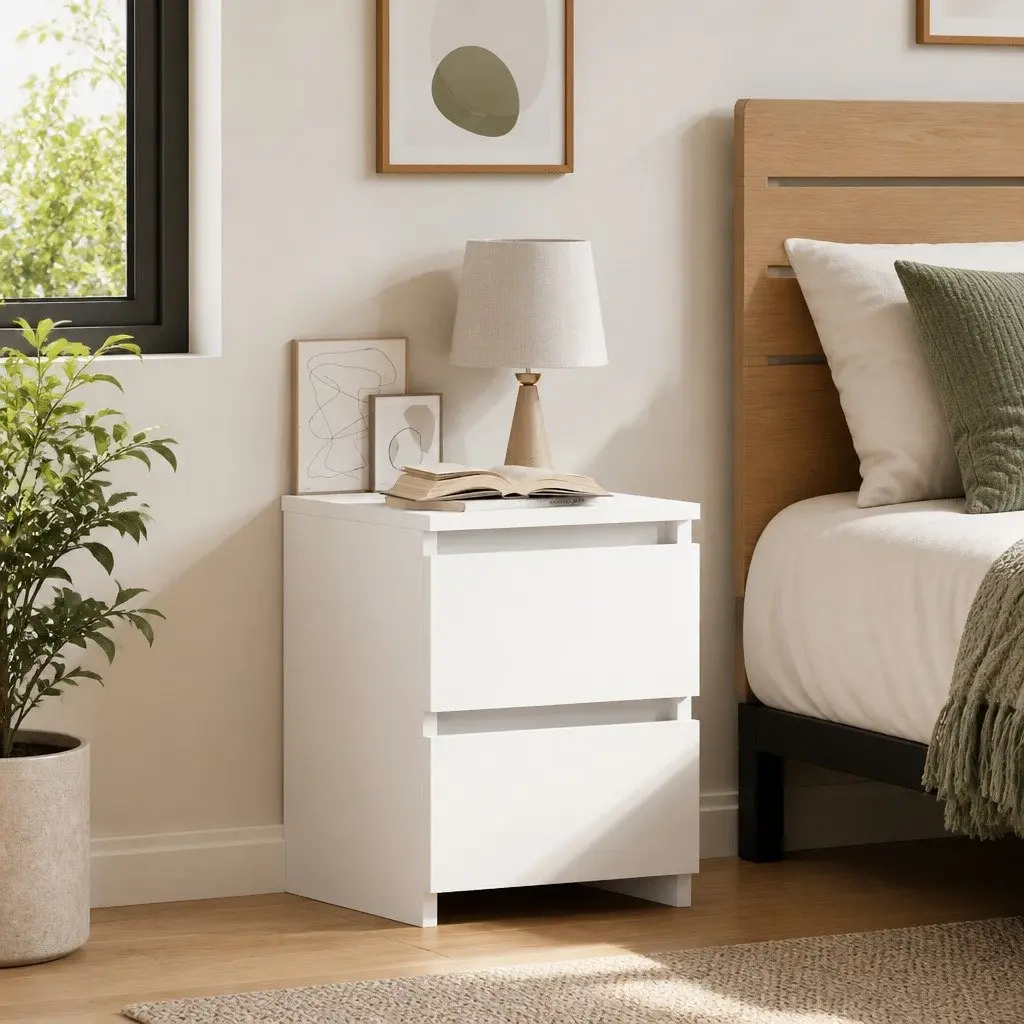 Bedside Table White 30x30x40cm Engineered Wood Storage Cabinet Nightstand