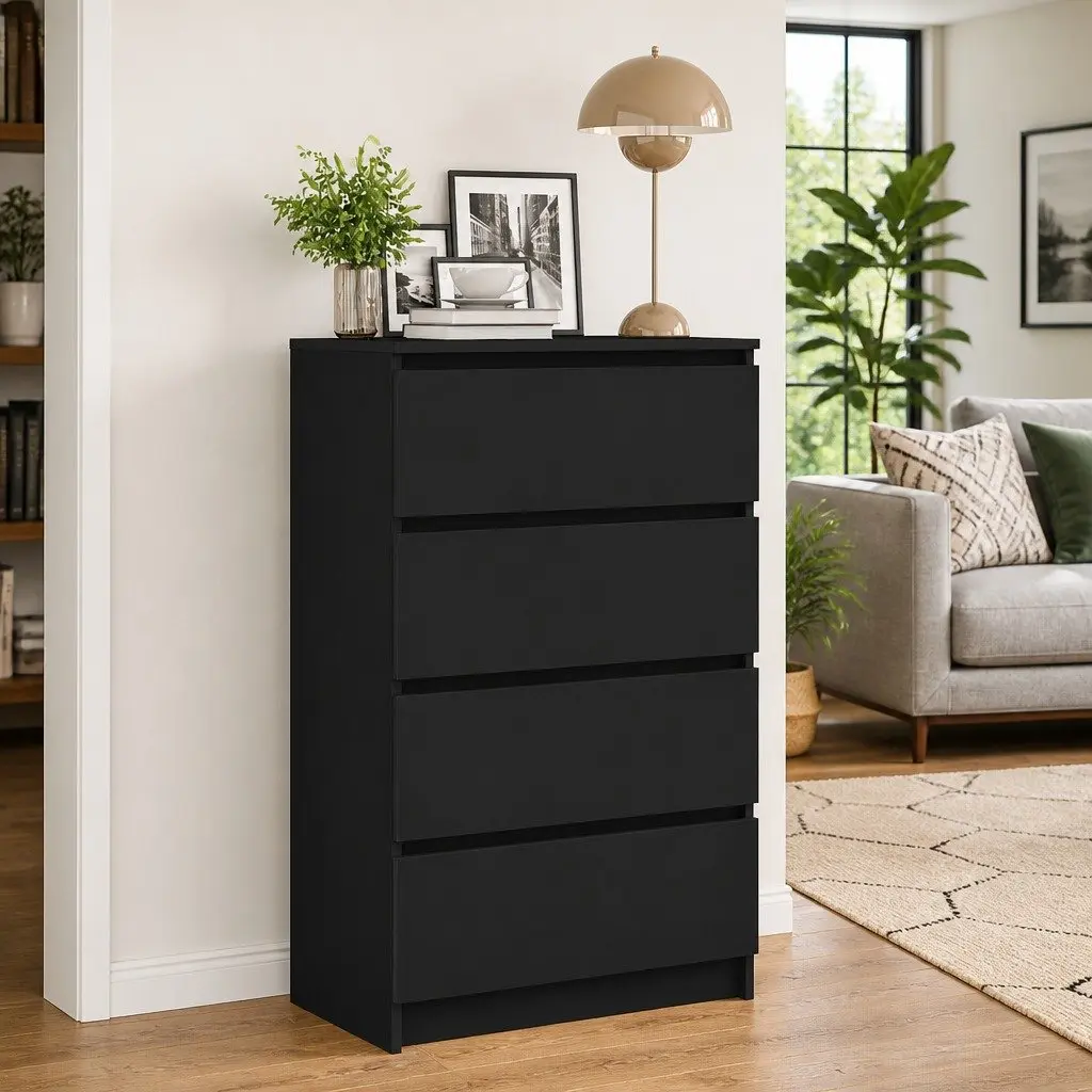 Black Sideboard Storage Cabinet 60x35x98.5cm Modern Living Room Furniture