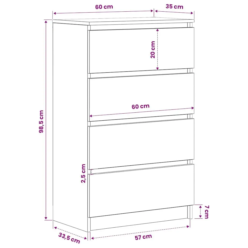 Black Sideboard Storage Cabinet 60x35x98.5cm Modern Living Room Furniture