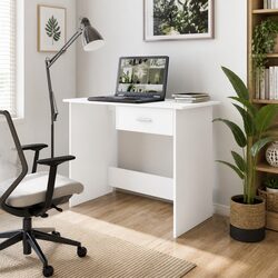 Elegant White Writing Desk with Storage Drawer