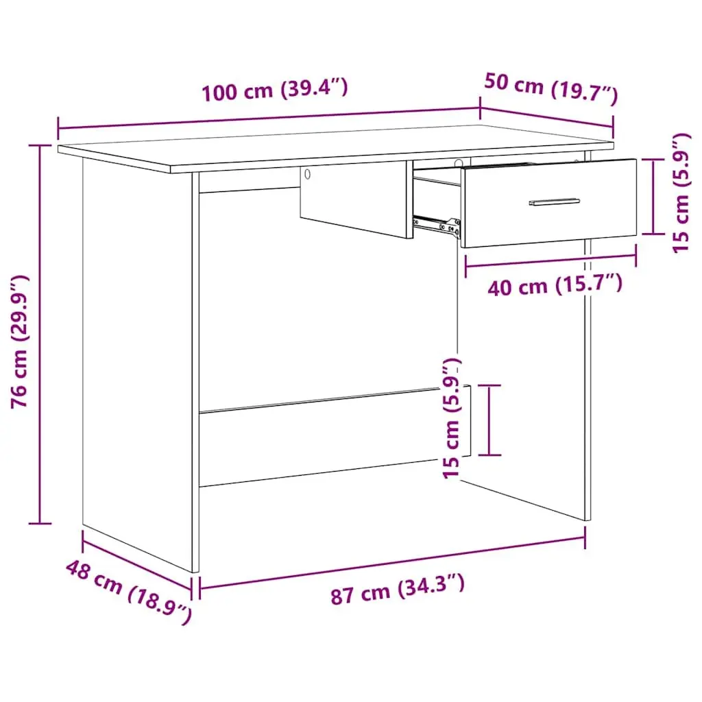 Office Desk White Modern 100cm Engineered Wood with Drawer