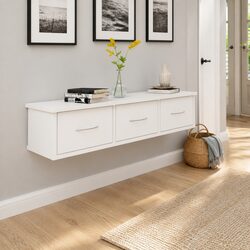White Floating Shelf with 3 Drawers for Stylish Storage