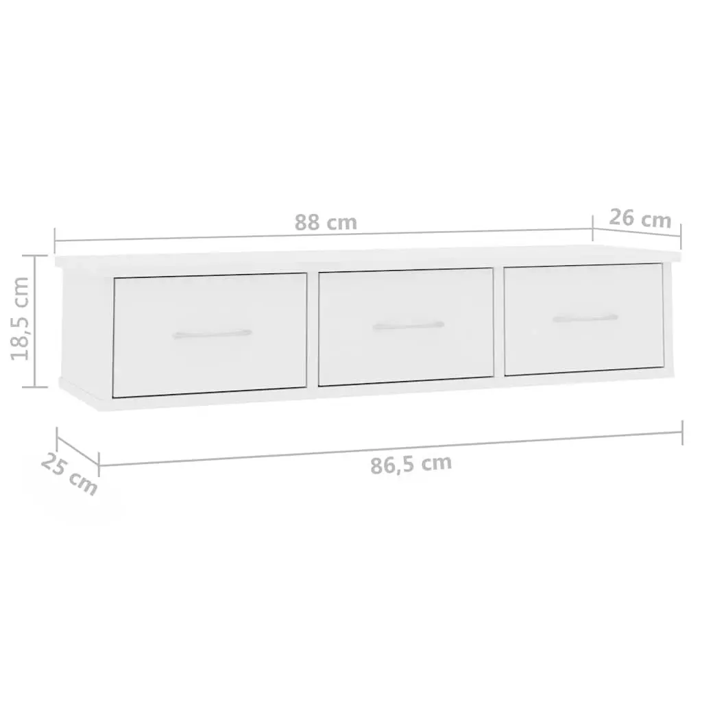 Wall-mounted Shelf with 3 Drawers White Floating Storage Cabinet Display
