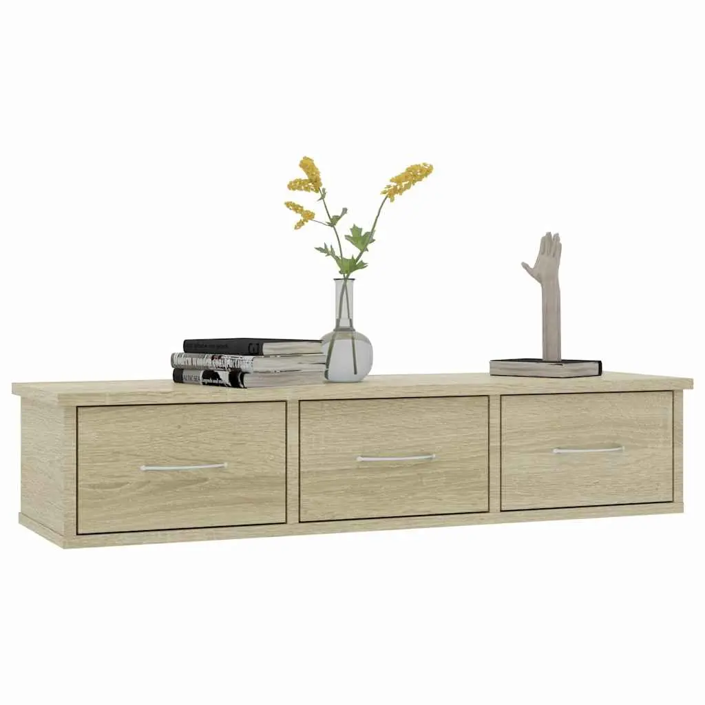 Wall-mounted Drawer Shelf Floating Storage Cabinet 3 Drawers Brown Engineered Wood