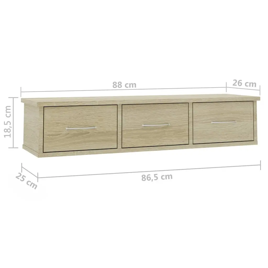 Wall-mounted Drawer Shelf Floating Storage Cabinet 3 Drawers Brown Engineered Wood