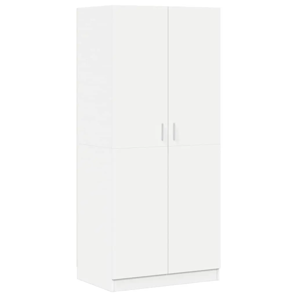 Wardrobe White 80x52x180 cm Engineered Wood Storage Cabinet Cupboard Hanging Rod Compartment