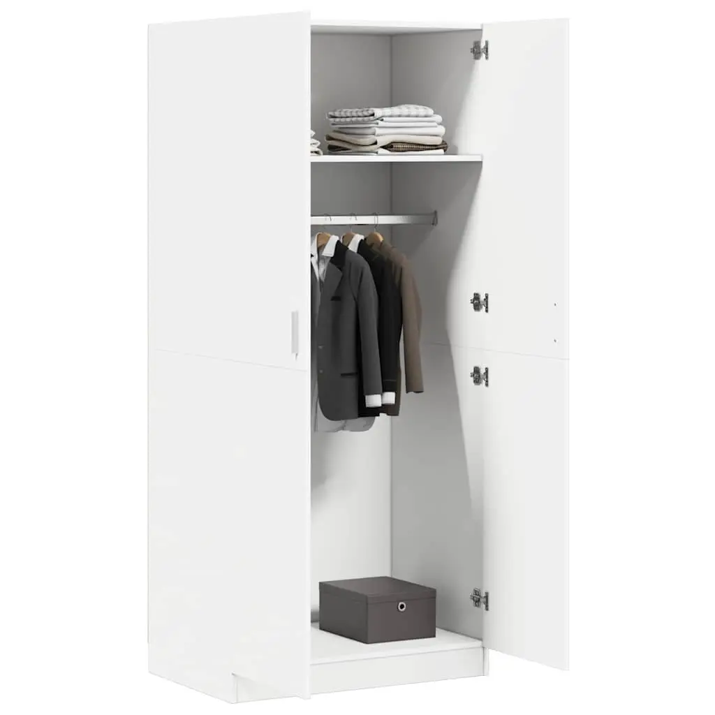 Wardrobe White 80x52x180 cm Engineered Wood Storage Cabinet Cupboard Hanging Rod Compartment