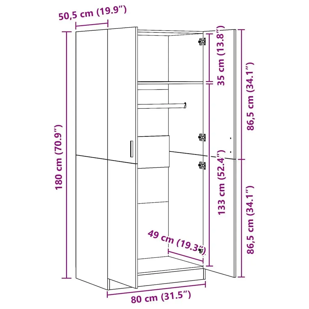 Black Wardrobe Cabinet 80x52x180 cm