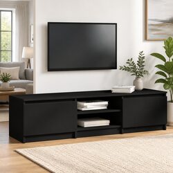 Stylish Black TV Cabinet with Storage - 140x40x35.5 cm