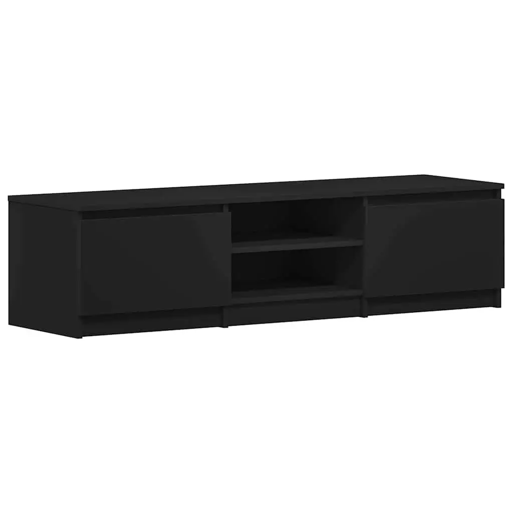 TV Cabinet Black 140x40x35.5 cm with 2 Doors 2 Open Compartments Storage Unit
