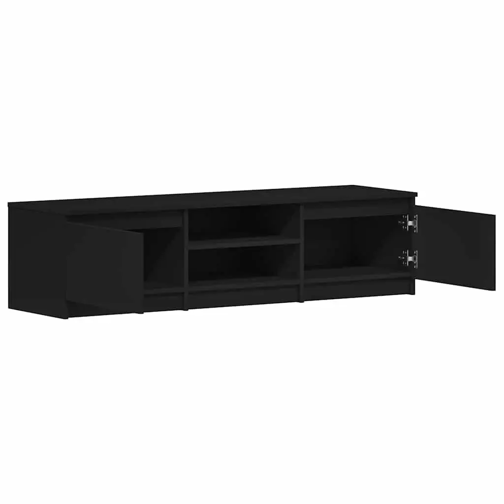 TV Cabinet Black 140x40x35.5 cm with 2 Doors 2 Open Compartments Storage Unit