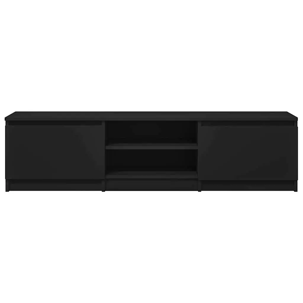 TV Cabinet Black 140x40x35.5 cm with 2 Doors 2 Open Compartments Storage Unit