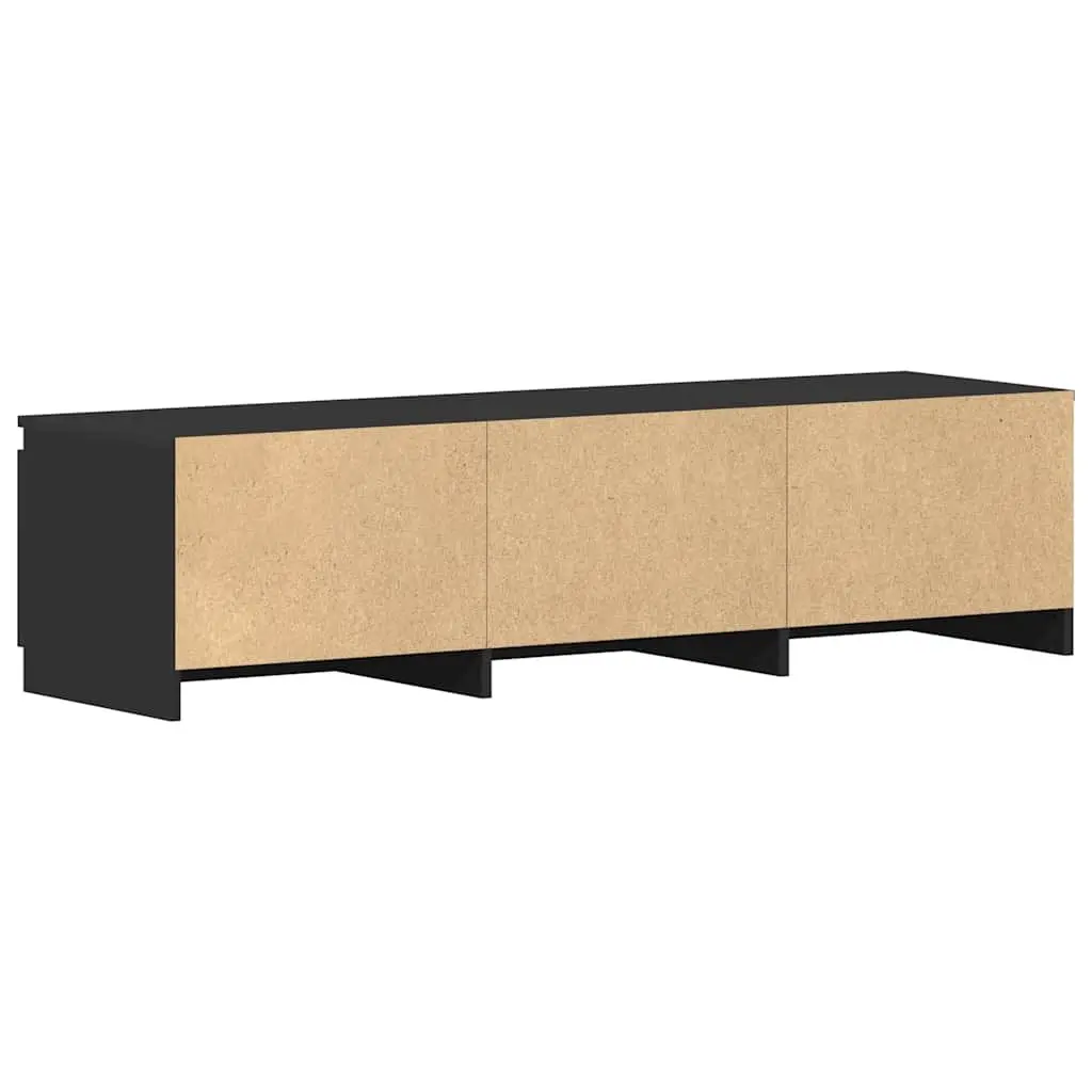 TV Cabinet Black 140x40x35.5 cm with 2 Doors 2 Open Compartments Storage Unit