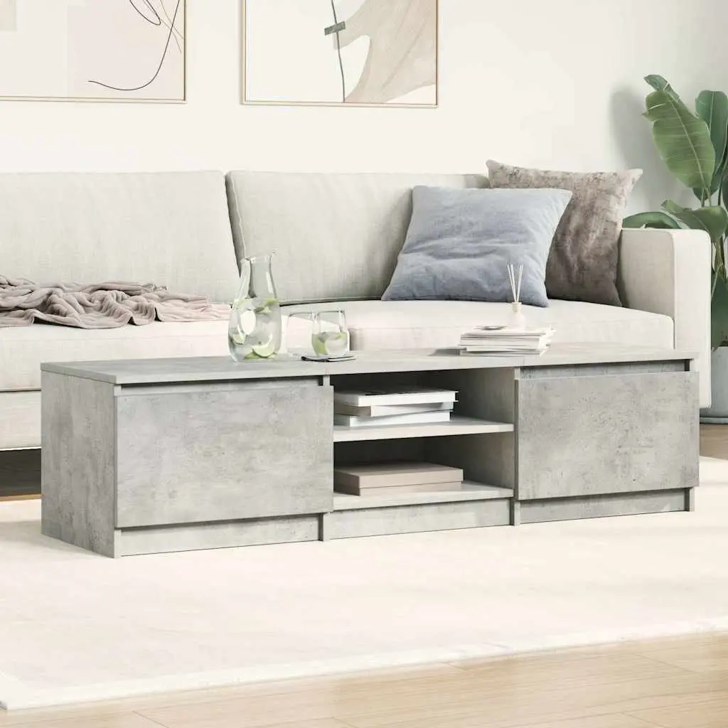 TV Cabinet Grey 140x40x35.5 cm Engineered Wood Storage Unit 2 Doors Open Compartments