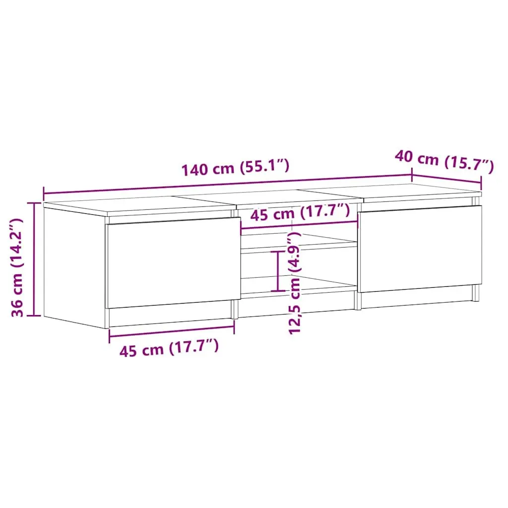 TV Cabinet White High Gloss 140cm Wide Modern Living Room Media Entertainment