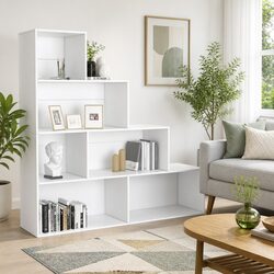 White Book Cabinet Room Divider with 6 Open Shelves