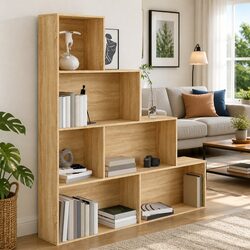 Stylish Sonoma Oak Book Cabinet with 6 Open Shelves