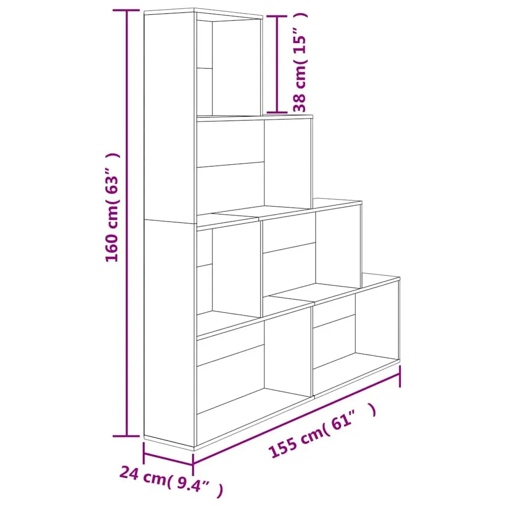 Book Cabinet Room Divider 155x24x160cm Bookcase 6-Shelf Storage Rack Engineered