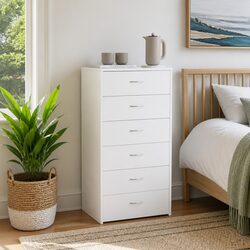 6-Drawer White Sideboard Cabinet for Storage