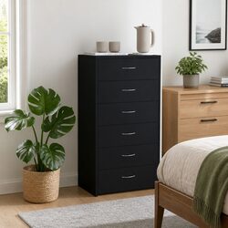 Elegant Black Sideboard Storage Cabinet with 6 Drawers