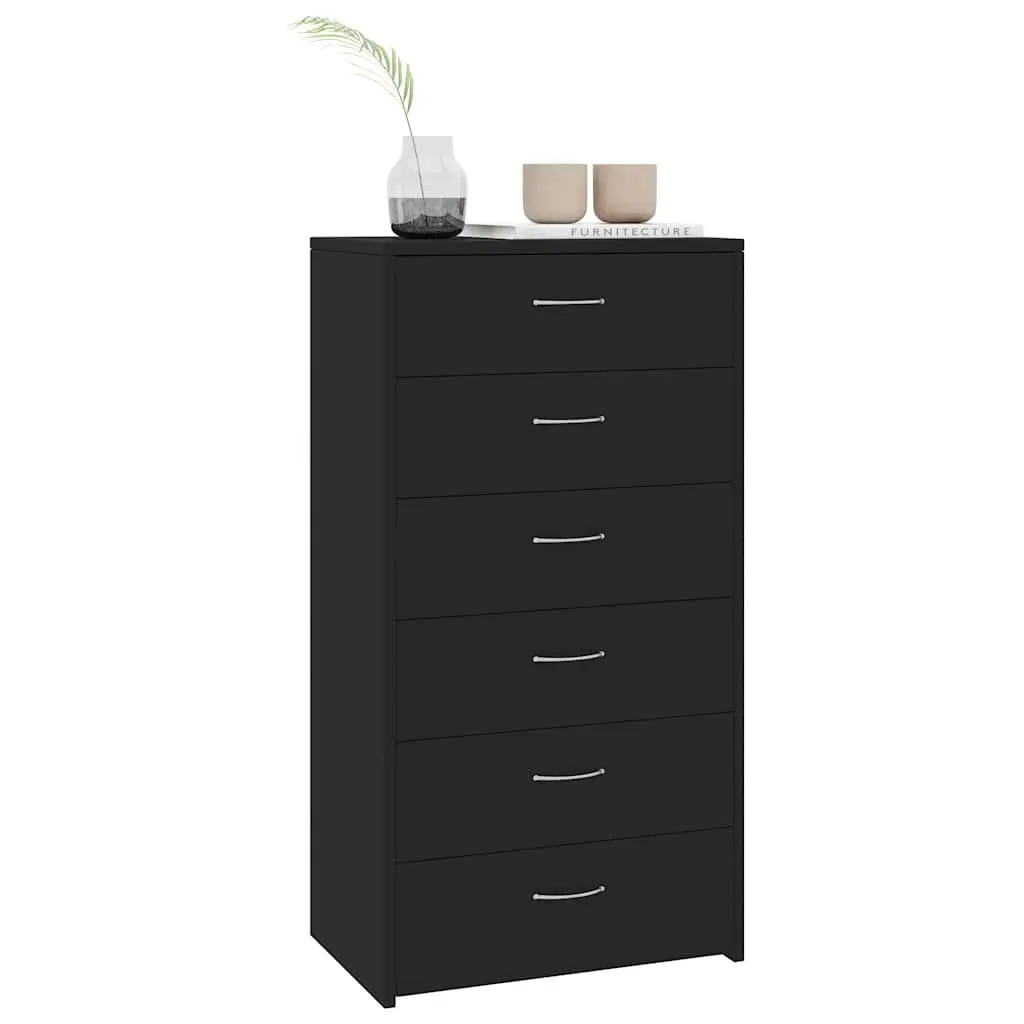 Black Sideboard Storage Cabinet with 6 Drawers
