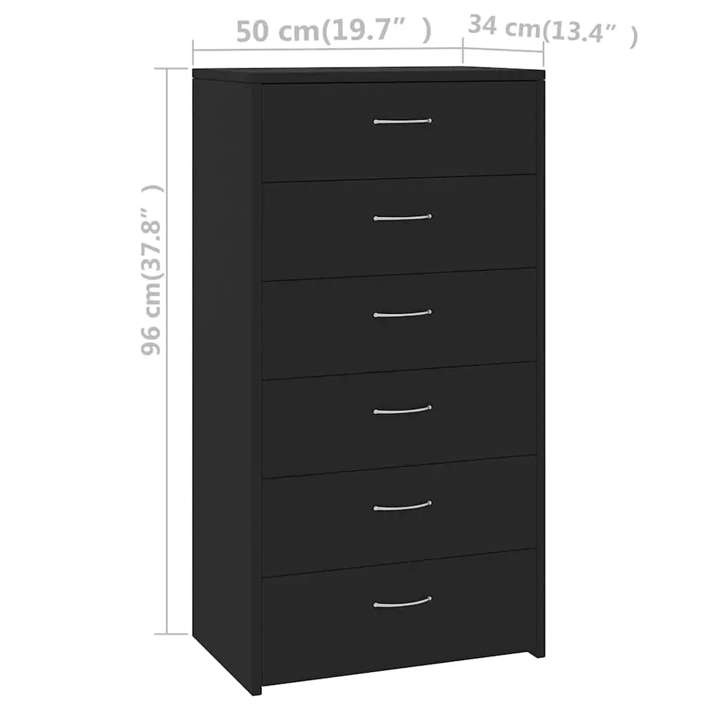 Black Sideboard Storage Cabinet with 6 Drawers