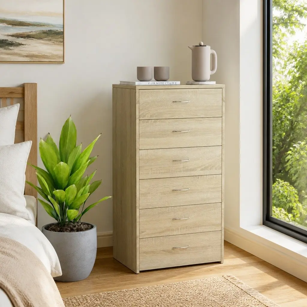 Sideboard with 6 Drawers Brown Storage Cabinet Living Room Bedroom Furniture