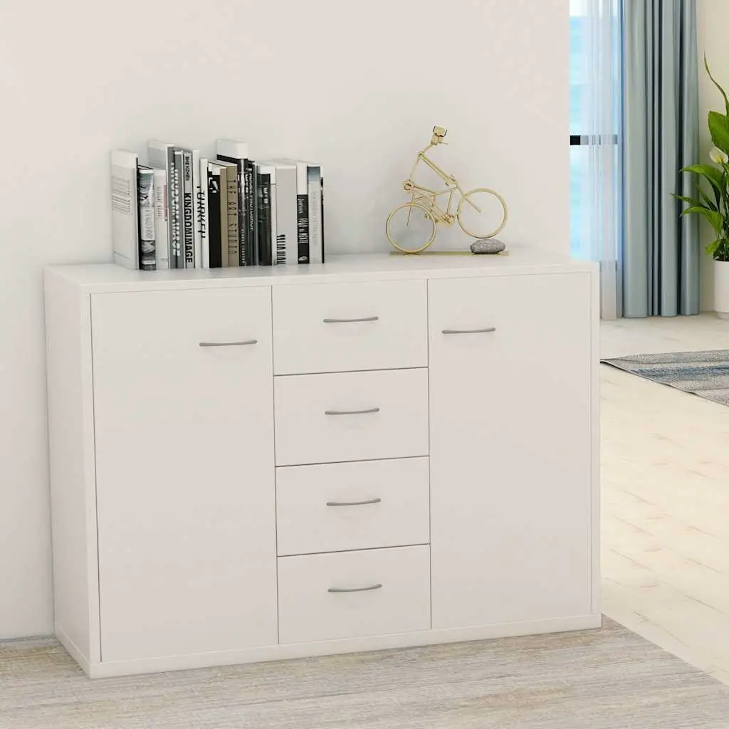 White Sideboard Storage Cabinet with 4 Drawers and 2 Doors