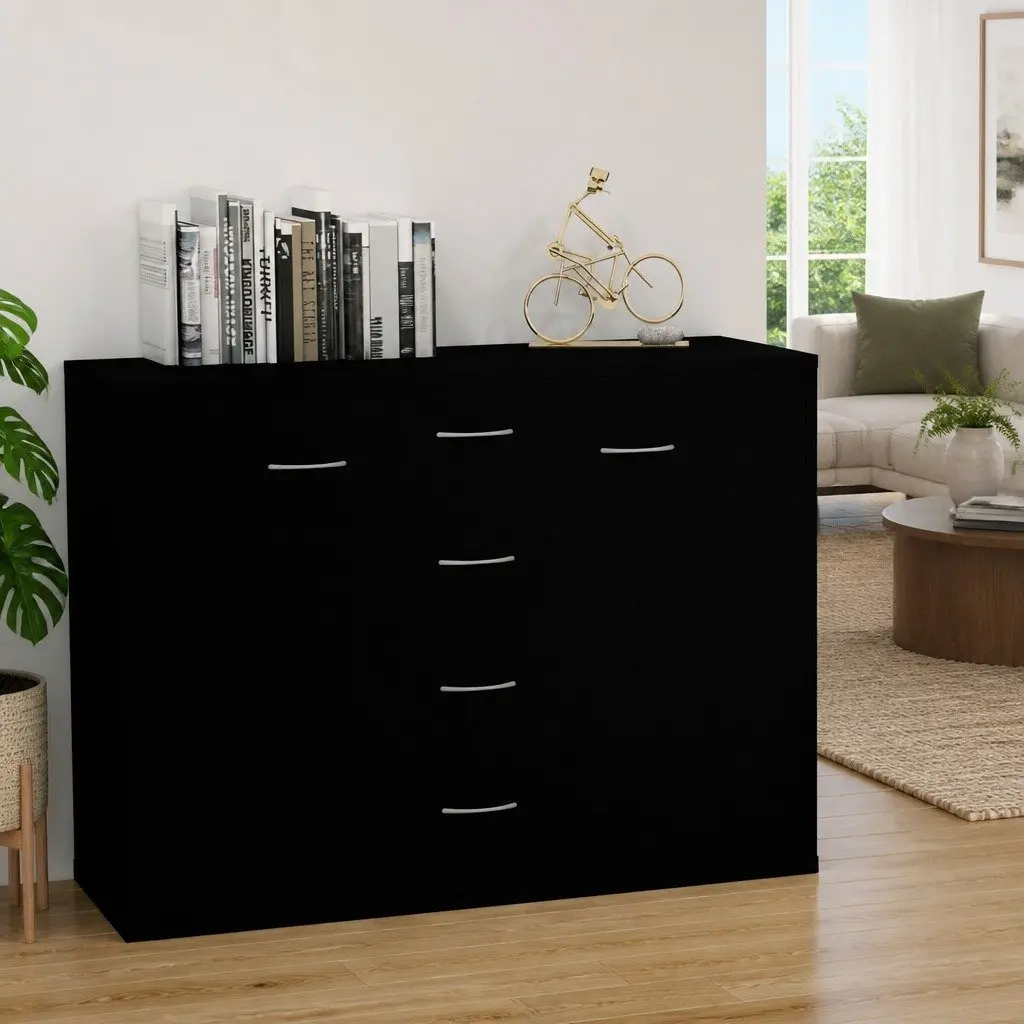 Black Sideboard Storage Cabinet with 4 Drawers