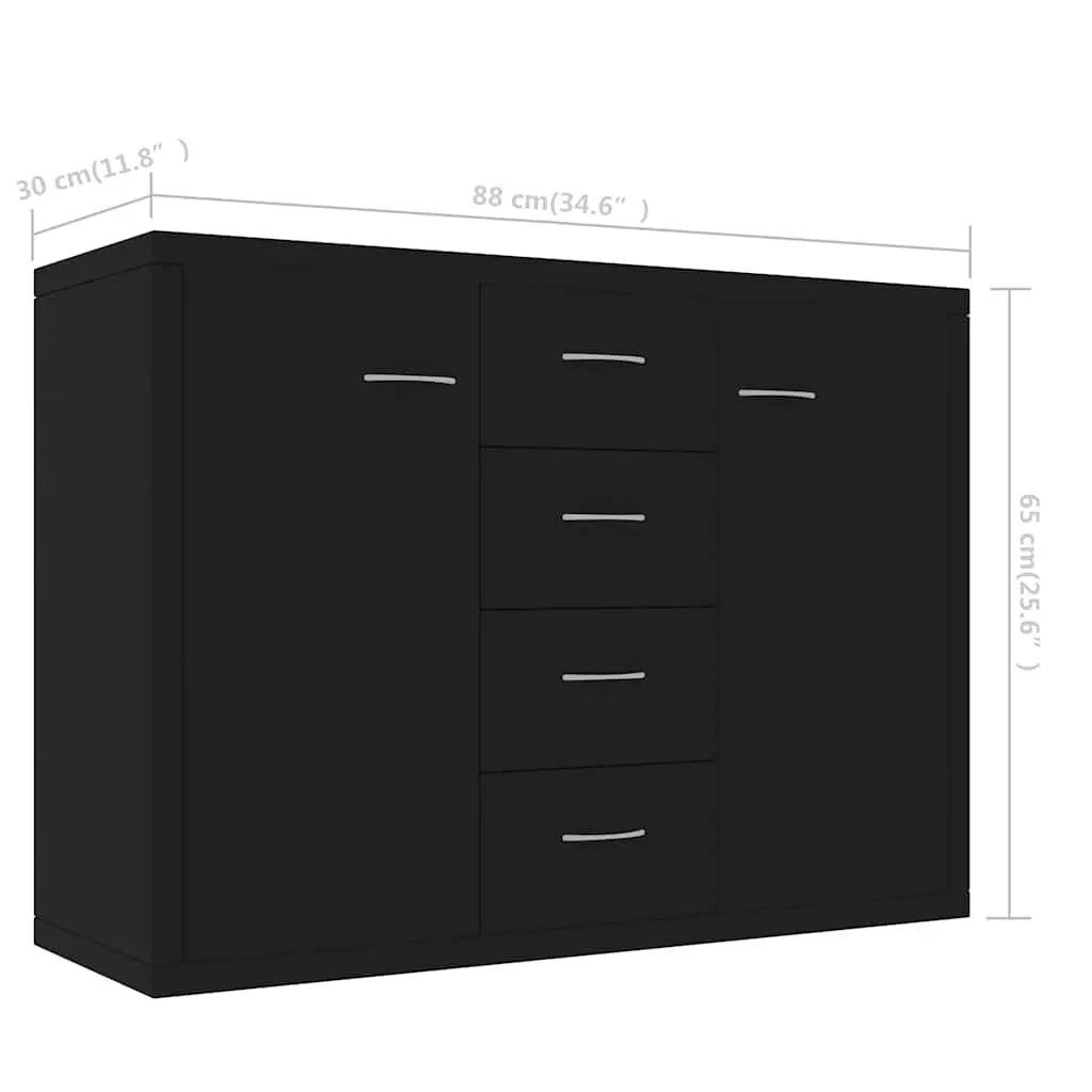 Black Sideboard Storage Cabinet with 4 Drawers