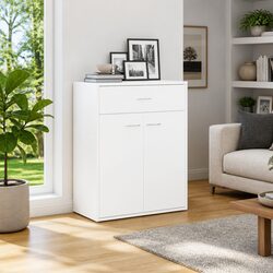 White Storage Sideboard with 2 Doors and Drawer
