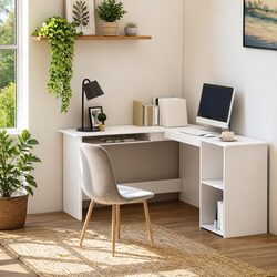 L-Shaped Corner Desk in White for Cozy Offices