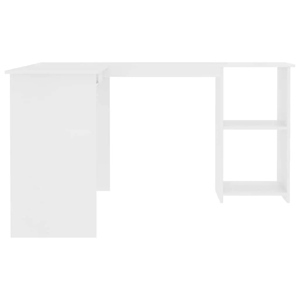 L-Shaped Corner Desk White Modern Office Workstation with Keyboard Tray and