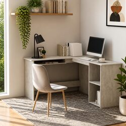 Cozy L-Shaped Corner Desk in Grey for Home Office