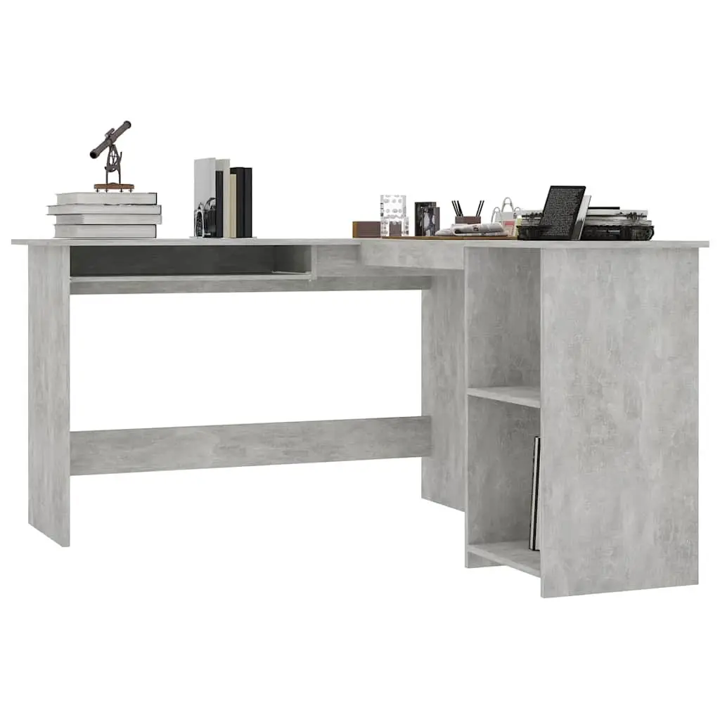 L-Shaped Corner Desk Grey Modern Office Workstation Engineered Wood 120W x 140D x 75H cm