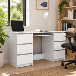 Elegant White Writing Desk with Storage Drawers 140cm