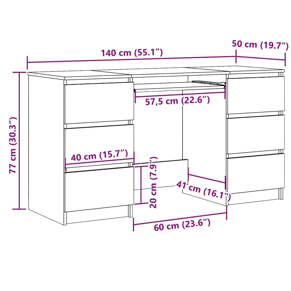 White Writing Desk with Storage Drawers 140cm