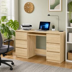 Warm Brown Writing Desk with 6 Drawers