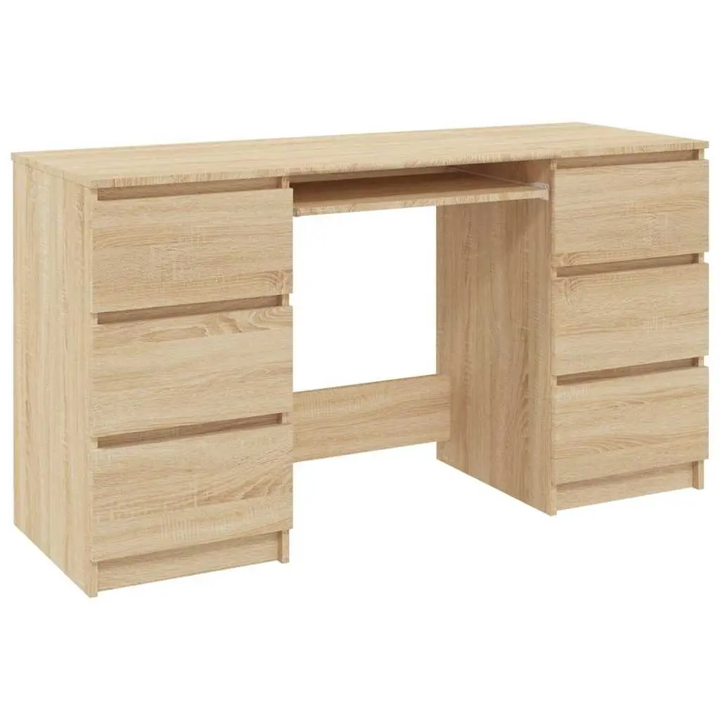 Writing Desk Brown 140 x 50 x 77 cm Engineered Wood 6 Drawers Office Workstation Study Table