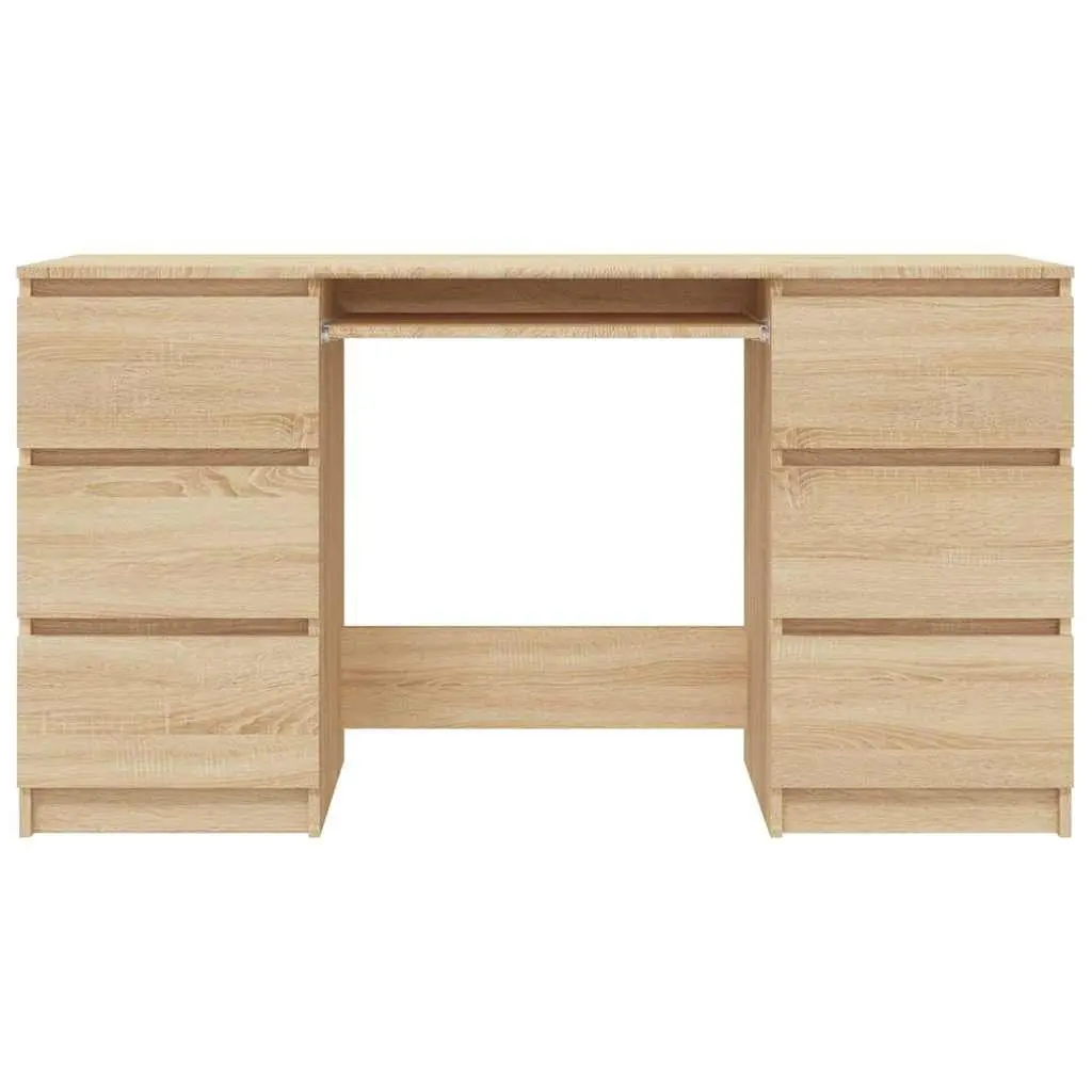 Writing Desk Brown 140 x 50 x 77 cm Engineered Wood 6 Drawers Office Workstation Study Table