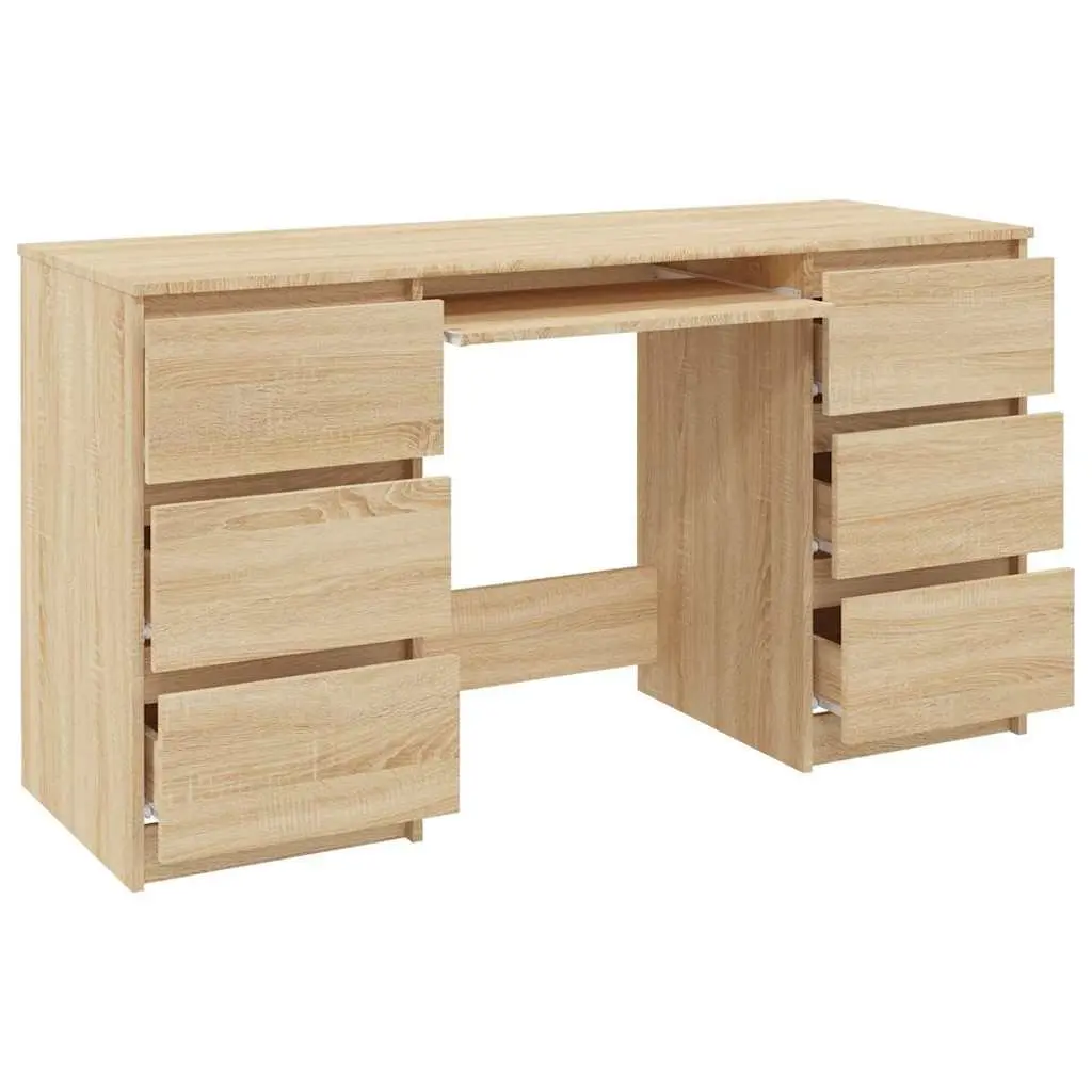 Writing Desk Brown 140 x 50 x 77 cm Engineered Wood 6 Drawers Office Workstation Study Table