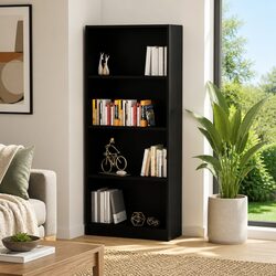 Elegant 4-Tier Book Cabinet in Black Engineered Wood