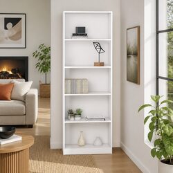 5-Tier White Engineered Wood Book Cabinet