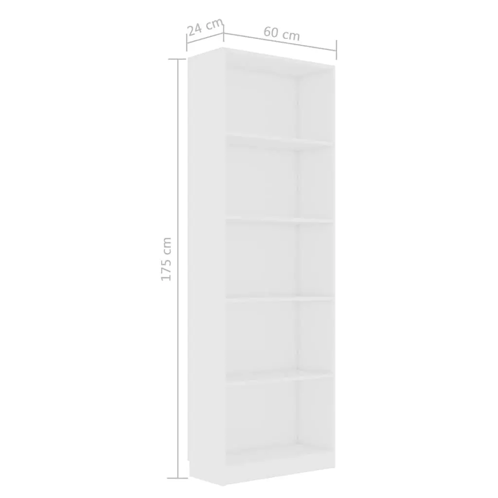 5-Tier Book Cabinet White Engineered Wood Shelving Unit Storage Display Shelf